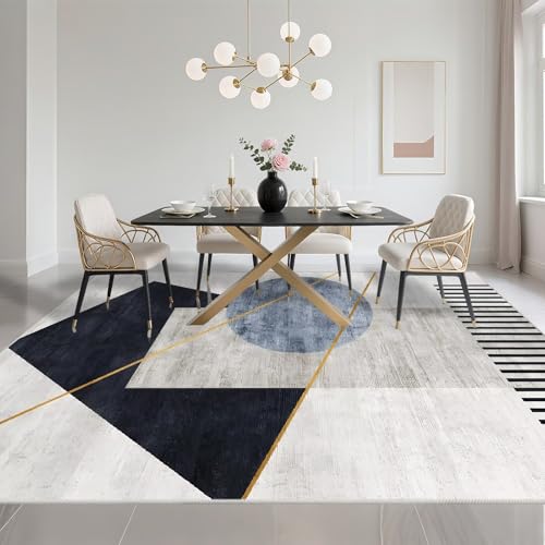 Tapis waterproof géométrique moderne 70x100cm résistant gris-bleu - 6