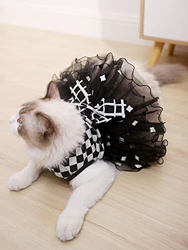 Qwinee Checkerboard Print Bow Decor Pet Dress Cat Dog Mesh Princess Dress Cute Puppy Dresses Pet Party Birthday Costume For Small Medium Large Girl Cats Dogs Kitten Black And White Xx-Large #TOP2