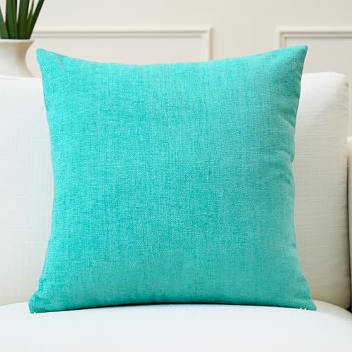 Encasa XO Thick Chenille Throw Pillow Covers Set of 1 | Turq - (20"x20") (50x50 cm) | Decorative Accent Square Throw Pillow Cases for Couch, Home Decor, Sofa