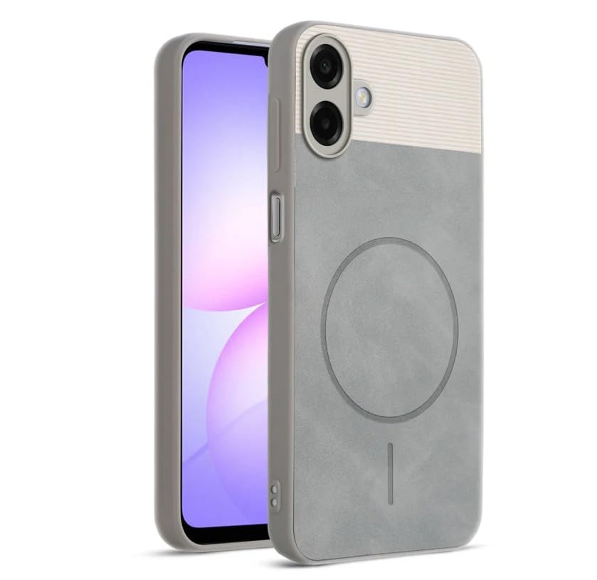 Image of Bintage CASE Mac Safe Design Hard Light Weight Back Case | Soft Border Camera Protect | Dual PU Leather Finish Back Cover Compatible for Samsung Galaxy A07 4G - White & Grey