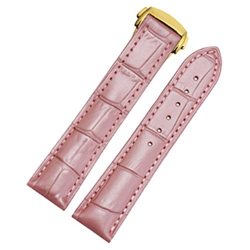 Richie strap Correa de reloj de cuero para mujer de 18 mm con hebilla de despliegue para Omega [SpeedMaster] [Seamaster] [De Ville], Rosa perla (hebilla dorada), Correa