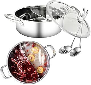 MOVKZACV Hot Pot Cooker, Mandarin Duck Pot, S-Type Stainless Steel Hot Pot With Lid and 2 Ladles, Yin Yang Hot Pot with Divider for Induction Cooktop Gas Stove
