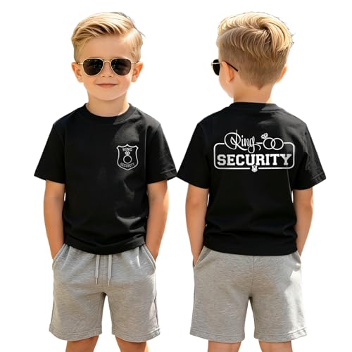 Toddler Boys Ring Security Shirt Ring Bearer Outfit Kids Funny Wedding Proposal T-Shirt Bridal Party Tee Summer Top(Black,5-6 Years(120))
