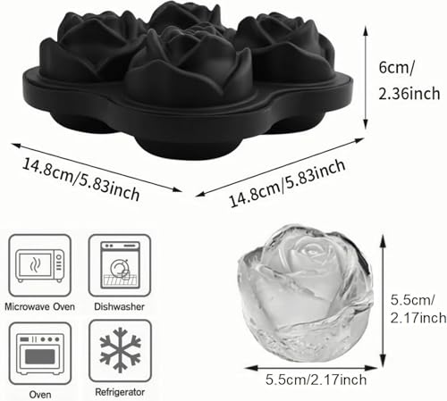 Image of Rose Flower Shape Ice Cube Tray | Silicone Ice Cube Mold | Freezer Ice Maker for Cocktails, Whiskey, Bourbon, Juice | Baking Cup Cakes | Perfect for Home,Restaurants & Bar