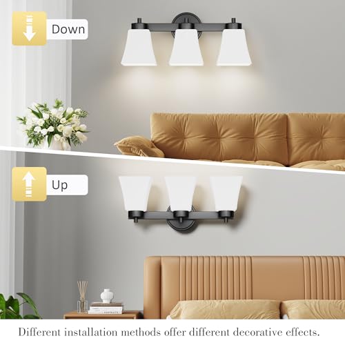 Image of Black Bathroom Vanity Light Fixtures - Rustic Brushed Nickel 3 4 5 Bulb Lights Fixture Over Mirror - Kitchen Glass Wall Sconce For Over Sink Gold - Small Modern Farmhouse Bath Lighting Sconces