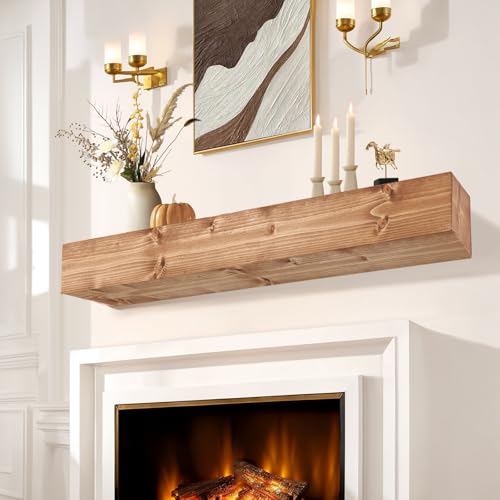 LXWZHK Fireplace Mantel Shelf, 56" Wooden Floating Shelf for Over