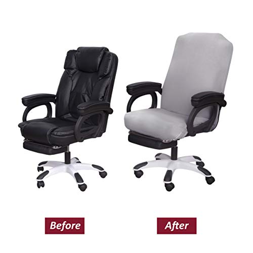 Image of SARAFLORA Office Chair Covers Stretch Washable Computer Chair Slipcovers for Universal Rotating Boss Chair Large Size, Silver Grey