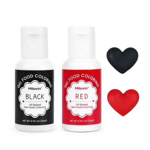 2 Colors Oil Based Food Coloring for Chocolate, Black, Red Food Coloring for Cake Decorating, Sugar, Candy Melts, Baking, Cookies, Icing Frosting, Meringues, Cream 0.7 Fl. Oz/bottle(Black, Red)