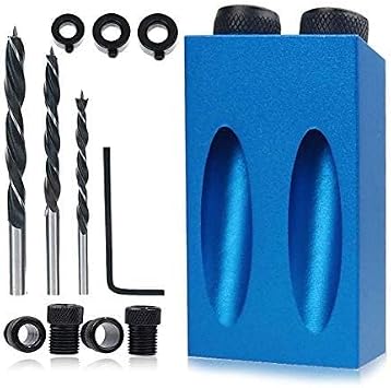 14Pcs Pocket Hole Jig Kit, 15 Degree Woodworking Inclined Hole Jig with 6/8/10mm Drive Adapter for Woodworking Angle Drilling Holes, Angle Carpentry Locator Jig