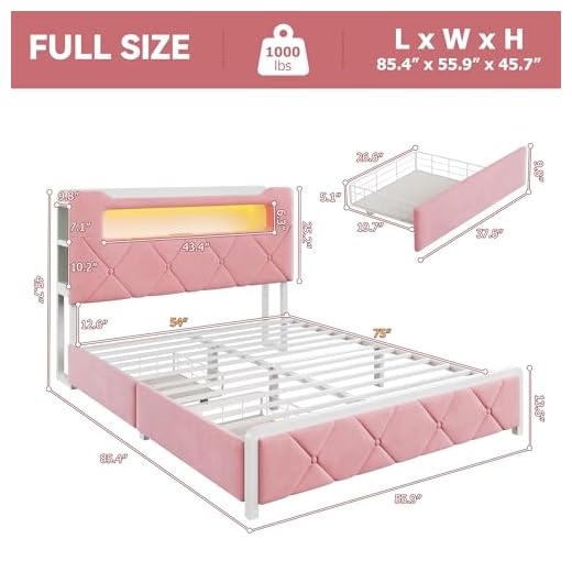Pink LED Upholstered Full Bed Frame