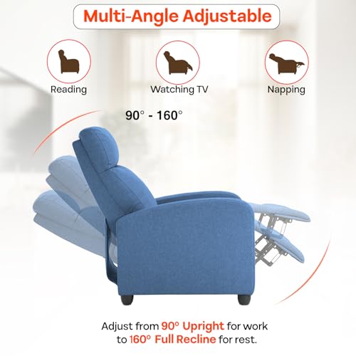 Image of FDW Recliner Chair Massage Chair Reading Chair Reclining Sofa Home Theater Seating with Lumbar Support Massage and Padded Backrest for Living Room and Bedroom (Textile, Blue)