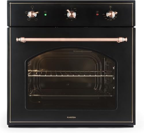 Klarstein Vilhelmine – Built-in Oven, Electric Oven, 55 Litre Capacity, Vintage Design, 3 Operating Functions, top and Bottom Heat, Cooking Timer, Stainless Steel, Black and Copper