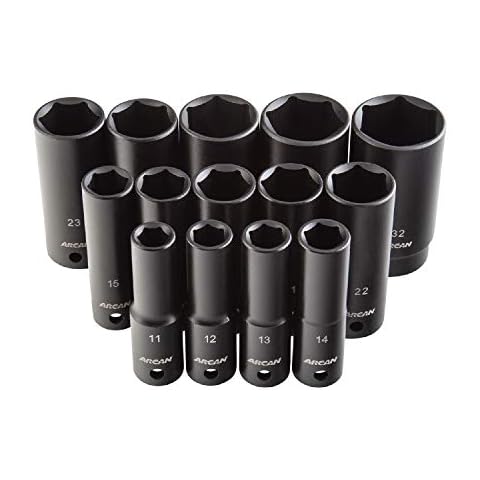 ARCAN TOOLS 1/2 Inch Drive Deep Impact Socket Set, Metric, 11mm - 32mm, Cr-V, 14-Piece (AS21214MD) Cover