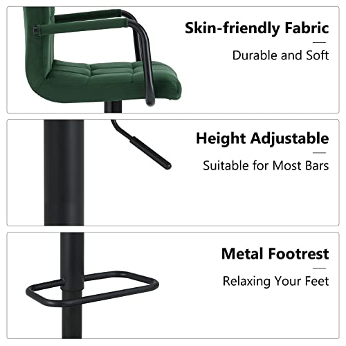 Duhome Set Of 2 Adjustable Swivel Bar Stool Chairs Counter Stools, Breakfast Chairs With Arms Green #TOP4