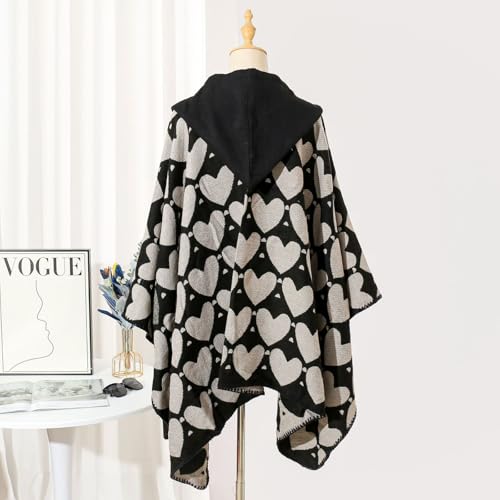 JOAU Women's Hooded Shawl Wraps Open Front Travel Poncho Cape Warm Oversized Heart Graphic Sweaters Scarves Cardigan Shawls4