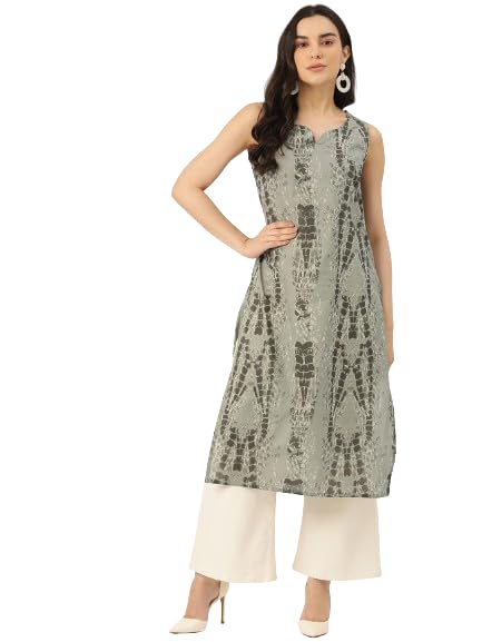 feranoid Unique Printed Vneck Sleeveless Long Straight Kurti