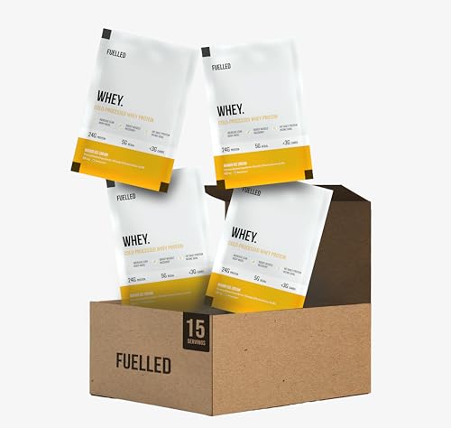 Image of Fuelled Whey Protein Powder Concentrate & Isolate with 24 g Protein, 5 g BCAA (33 g x 15 Single Serve Sachets) Lab Tested (Mango Icecream)