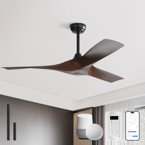 Image of Sofucor 52 Inch Smart Ceiling Fan No Light, Modern Ceiling Fan with 3 Plastic Blades, Compatible with Alexa /Google /App, 6 Speeds 4500CFM, Timer Quiet Reversible DC Motor, ETL /FCC