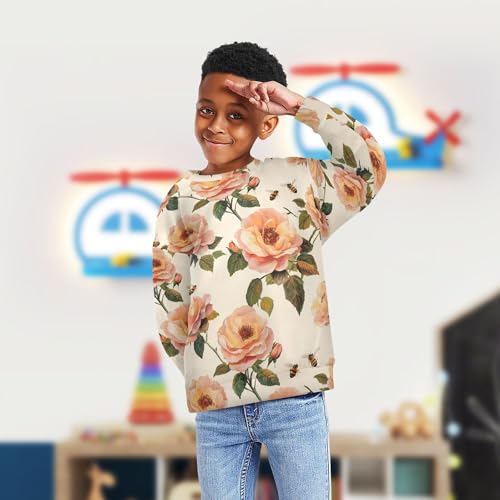 JUNZAN Art Rose Beige Kids Boys Sweatshirt Hoodie Fleece Tops Clothing Shirts Party 4T4