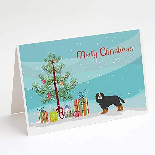 Caroline's Treasures CK3446GCA7P Cavalier King Charles Spaniel Tricolor Christmas Tree Greeting Cards and Envelopes Pack of 8 Blank Cards with Envelopes Whimsical A7 Size 5x7 Blank Note Cards