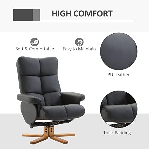 HOMCOM Faux Leather Swivel Recliner Chair with Footstool, Wooden Base and Storage for Living Room, Black