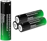PAOWANG 3.7V 18650 Rechargeable Battery 4 Pcs 9900mAh（65 * 18mm） Batteries for Flashlights Headlamps. (Button Top)