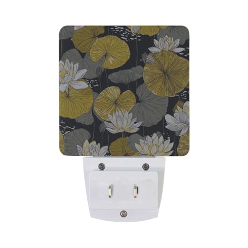 Lámpara nocturna con patrón floral amarillo y blanco miniatura 6