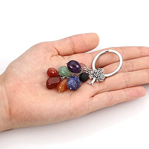 Manifo 7 Chakra Crystals Gemstone Keyring Healing Tumble Stones Tree Of Life Keychain For Women Men #TOP1