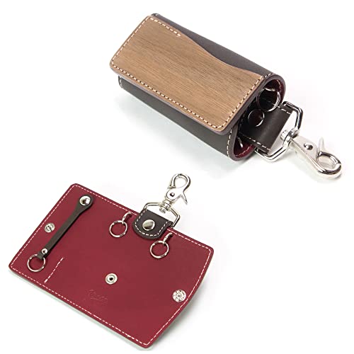 [VARCO REAL WOOD] Key cover SK キーケース 鍵 キーカバー キーレス スマートキー メンズ レディース 本革 天然木 ウッド レザー 日本製 (チョコ)
