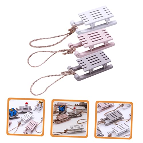 Foytoki 3Pcs Dollhouse Sleigh Woodsy Decor Toy Sleigh Desktop Decor Wood Sleigh Decor Wood Christmas Sled Mini House Accessories Xmas Tree Pendants Dolly House Decor Xmas Decor Wooden Baby #TOP6