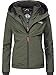 Produktbild MARIKOO leicht gefütterte Damen Übergangsjacke kurz Outdoor-Jacke mit kuscheligem Fleece-Innenfutter und großer Kapuze Erdbeere Olive Gr. M