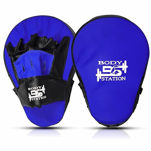 Image of Curved Focus Pad for Boxing, MMA, Karate, Taekwondo, Muay Thai, Kickboxing, Wushu, Aerobics Punch Mitts for Martial Arts Training, Bag Punching & Practice (Blue)