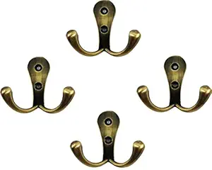 DOCOSS -Pack of 4-Antique-2 Pin Bathroom Cloth Hanger Wall Robe Hooks Rail for Hanging Keys,Clothes,Towel Steel Hook