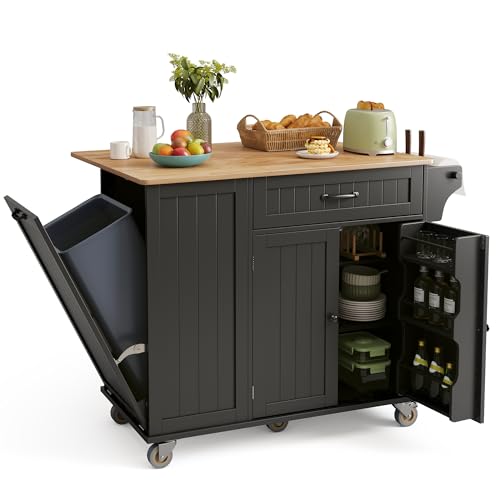 Ahomly Kitchen Island with Storage, 44.49" Kitchen Island with Trash