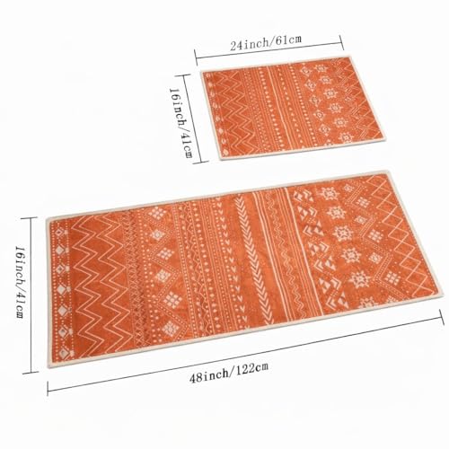 Image of HomeCloud Anti Fatigue Kitchen Rug Printed Thick Anti Slip, Washable, Big Size, Designer Folding Kitchen Mat for Home BedroomStandard Size (41 x 122 cm 41 x 61 cm) (Geomatric Orange)