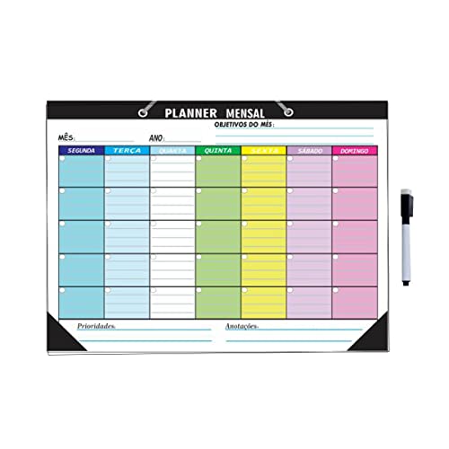 Quadro Lousa Planejador Tem&aacute;tico Color Mensal 40x60 Cm Metal