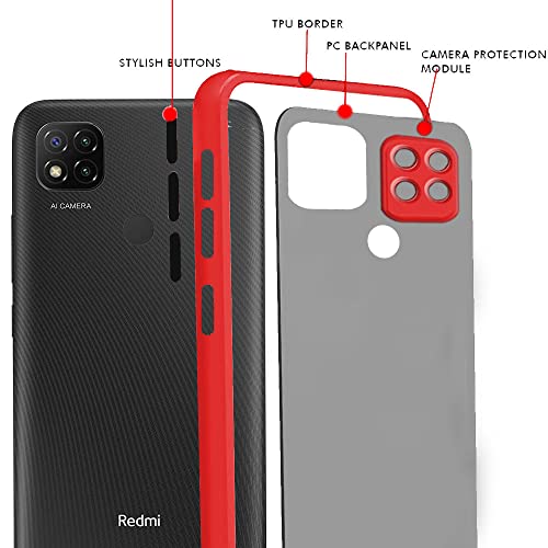 Image of TheGiftKart Translucent Back Case Cover for Mi Redmi 9 /9 Activ /Poco C31 | Smoked Matte Back | 360 Degree Protection | Hard Back Case Cover for Redmi 9 /9 Activ /Poco C31 (PC & TPU, Red Bumper)
