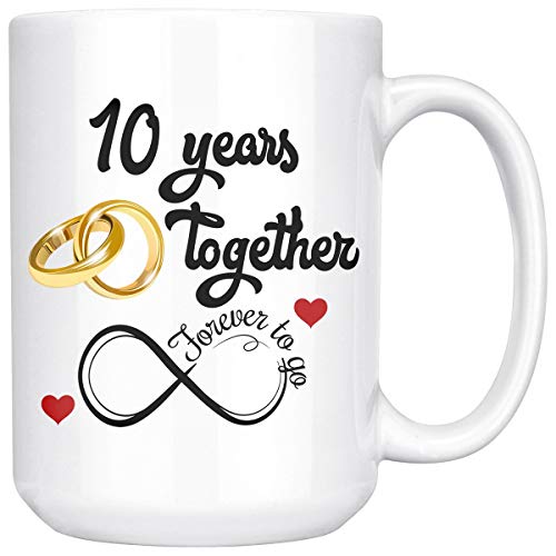 Freedomlook 10º aniversario de boda para él y ella, 10º aniversario para ella, taza de décimo aniversario para marido y esposa, 10 años juntos, casados 10 años, pareja de 10 años (15 onzas)