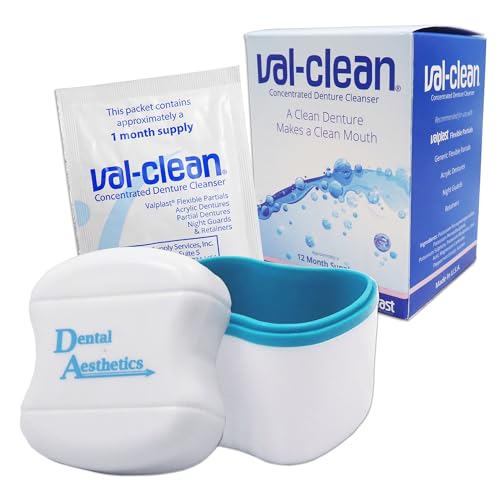 Val-Clean Sachets & Denture Bath - 12 Sachets 1 Years Supply Valplast Flexible Denture Cleaner (Blue)