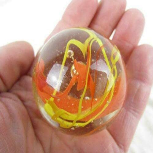 Big Game Toys~Large 2" (50mm) House Party Toe Breaker w/Display Stand Bubble Marble Glass Ball Large Huge Clear/Red/Yellow Confetti Ribbon Shooter Swirl