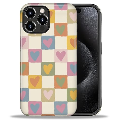 ZHEGAILIAN Case for iPhone 16 Pro,Shockproof Hard Shell + Soft Silicone 2 in 1 Hybrid,Shockproof Bumper Drop Protective - Colorful Simple Heart