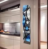 Statements2000 Silver, Charcoal Grey, Blue and Black Wave Wall Accent - Metal Wall Art Home Decor Accent - Rains of Blue Wave by Jon Allen - 46