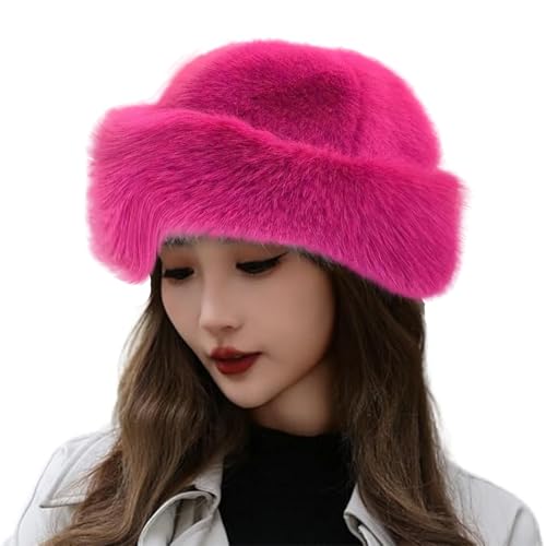 rtdgcv Gorro de visón sintético grueso y cálido, gorro de visón sintético de lujo para mujer, gorro de invierno versátil para mujeres, niñas, niñas, mujeres, boinas, Rosa intenso., Talla única