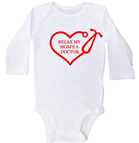 Ebenezer Fire Medical Baby Onesie/Relax My Mom's A Doctor/Unisex Newborn Bodysuit (0-3M, White LS)