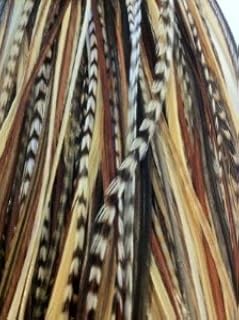 5 Feathers 7"-11" Dark Brown,Black & Beige Mix Feathers Hair Extension with Amazing Quality Salon Feathers