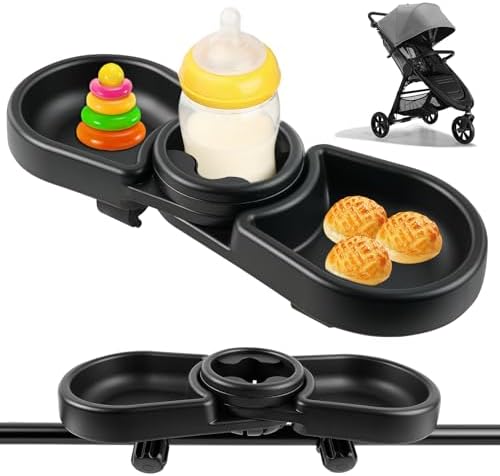 OGNWFUNK Snack Tray Compatible with Baby Jogger City Mini GT2 – BPA-Free 3-in-1 Stroller Snack Tray Attachment with Deep Cup Holders, Easy Installation, Fits Inward-Curved Handlebars