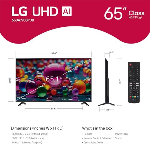 Image of LG 65 Inch Class UA77 Series LED AI 4K Smart webOS TV 2025 HDR WiFi Bluetooth Streaming Bundle with HDMI Cable and 12 Month CPS Protection Plan (65 inch)