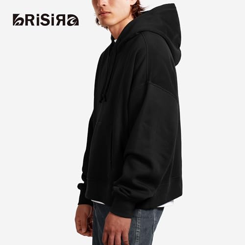 BRISIRA Mens Hoodies Cropped Hoodie Men Warm Winter Fleece Lined Pullover Oversize Baggy Boxy Crop Tops Drop Shoulder3