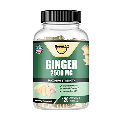 Happi Mi Nutrition Ginger Root Capsules Organic 2500Mg, Ginger Capsule, Ginger Supplement, Ginger Powder, Ginger Pills, Digestive Health Support, Immune Support, Stomach Support, 120 Veggie Capsules #TOP12