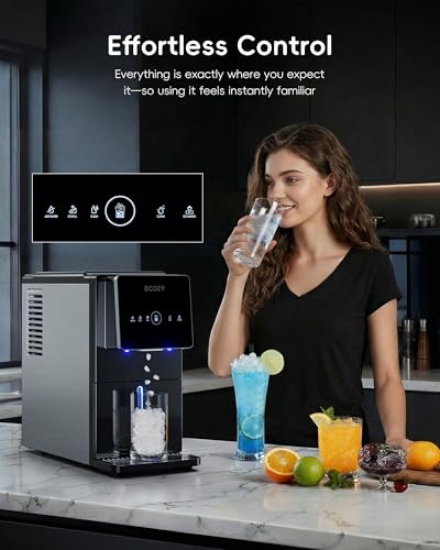 Image of ecozy Nugget Ice Makers Dispenser 40 lbs Per Day Pebble Sonic Ice Machine Countertop, Touch-Free Ice, Self-Cleaning, Mistalo Drop Slim for Home Kitchen Office